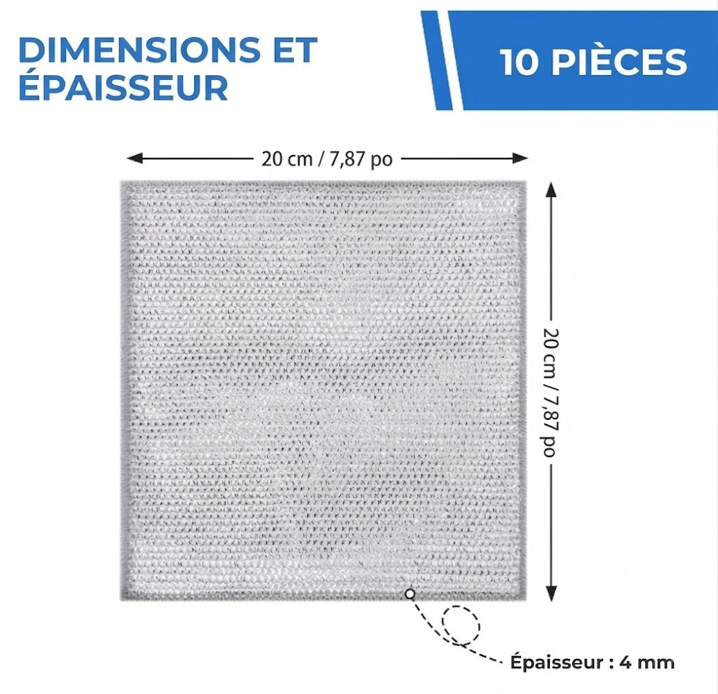 Chiffons de nettoyage réutilisables en maille argentée (Lot de 10) - Nettoyage puissant sans rayures - Pour poêles, vitres et plans de travail - Séchage rapide et durable