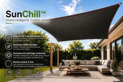 SunChill™ | Voile d'ombrage haut de gamme en PEHD pour une ombre fraîche et protection UV