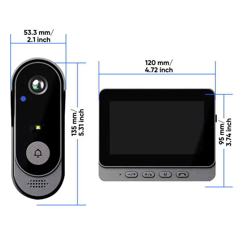 Sonnette Vidéo Sans Fil avec Écran Intérieur - Interphone de Porte avec Caméra