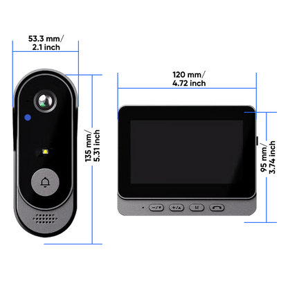 Sonnette Vidéo Sans Fil avec Écran Intérieur - Interphone de Porte avec Caméra