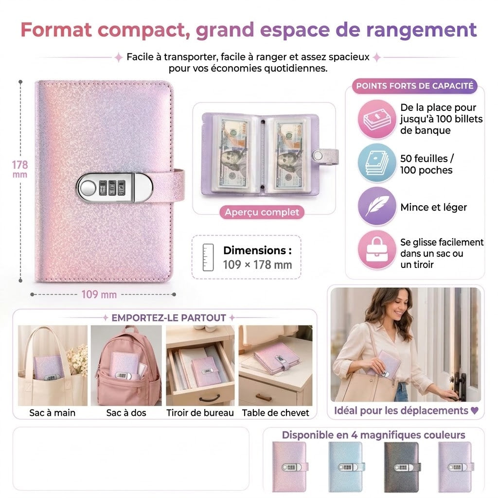 Carnet de budget avec cadenas à code