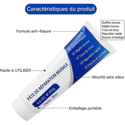 Enduit de rebouchage blanc - 250g - Pâte de réparation pour trous et fissures