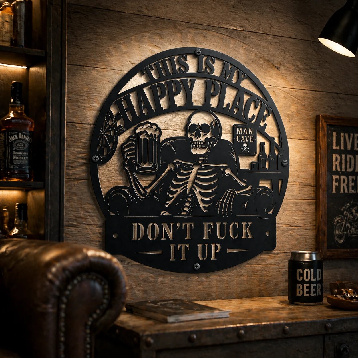 💀🍺 "C'est mon endroit de bonheur" : Décoration sympa pour un espace exclusivement réservé aux hommes