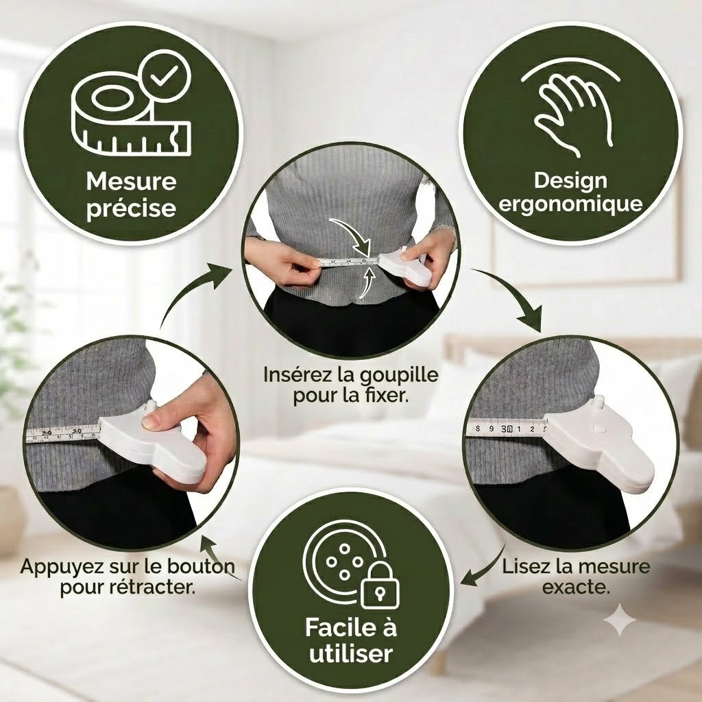 Mètre ruban corporel 3D rétractable automatique – Pour une mesure précise de la taille, des hanches, de la poitrine et des bras