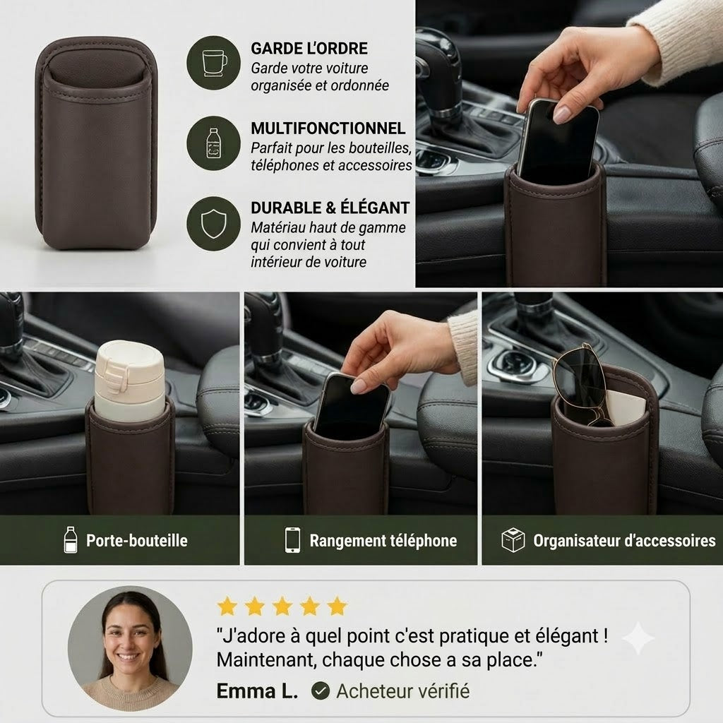 Porte-gobelet universel et support de rangement multifonction pour voiture – Espace pour bouteille et accessoires