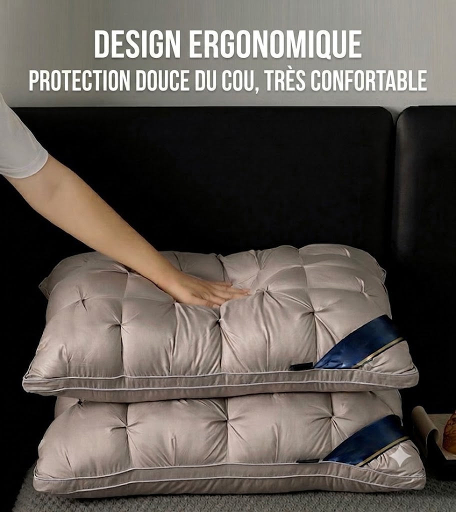 Oreiller cervical ergonomique – Respirant, doux & avec technologie de surpiqûre 3D (1 pièce)