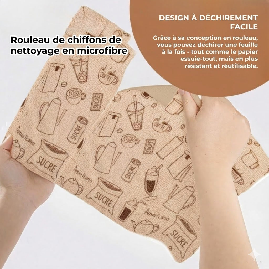 Chiffons en microfibre réutilisables en rouleau – Lingettes de nettoyage détachables