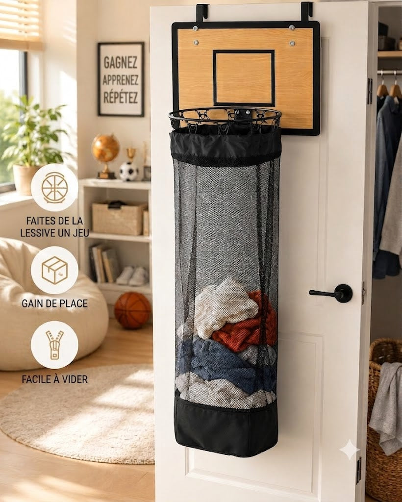 Panier à linge de porte : Panier de basket & Panier à linge 2-en-1🏀