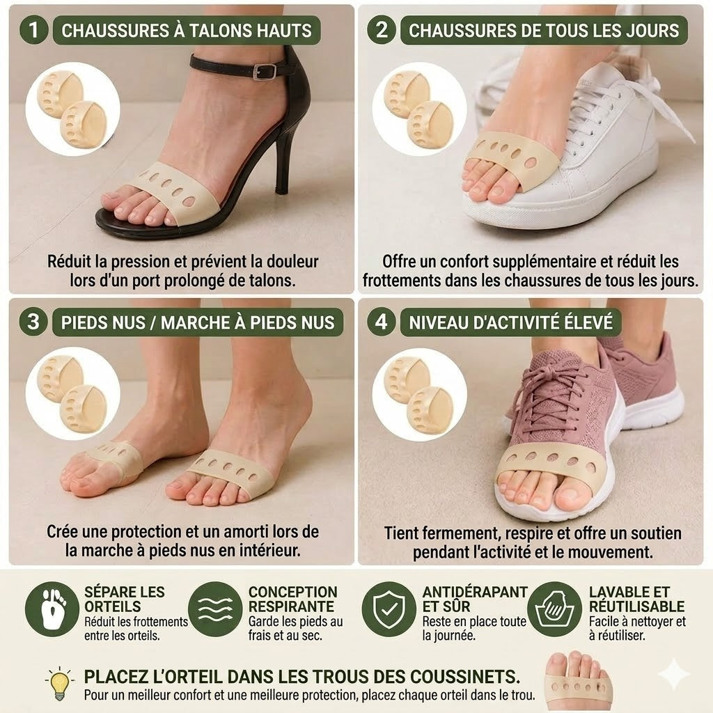 Chaussettes à orteils pour femme (4 paires) – Demi-chaussettes antidérapantes pour escarpins et talons – Respirantes