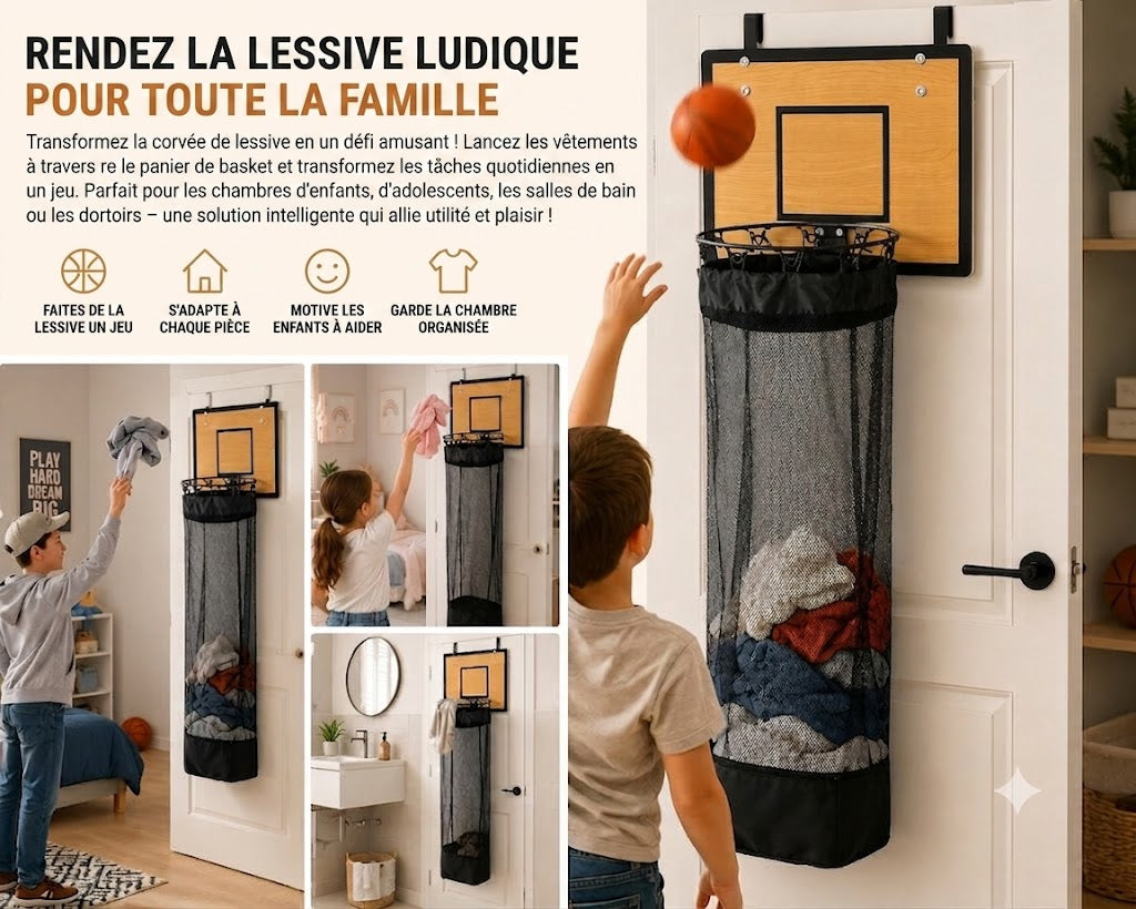 Panier à linge de porte : Panier de basket & Panier à linge 2-en-1🏀