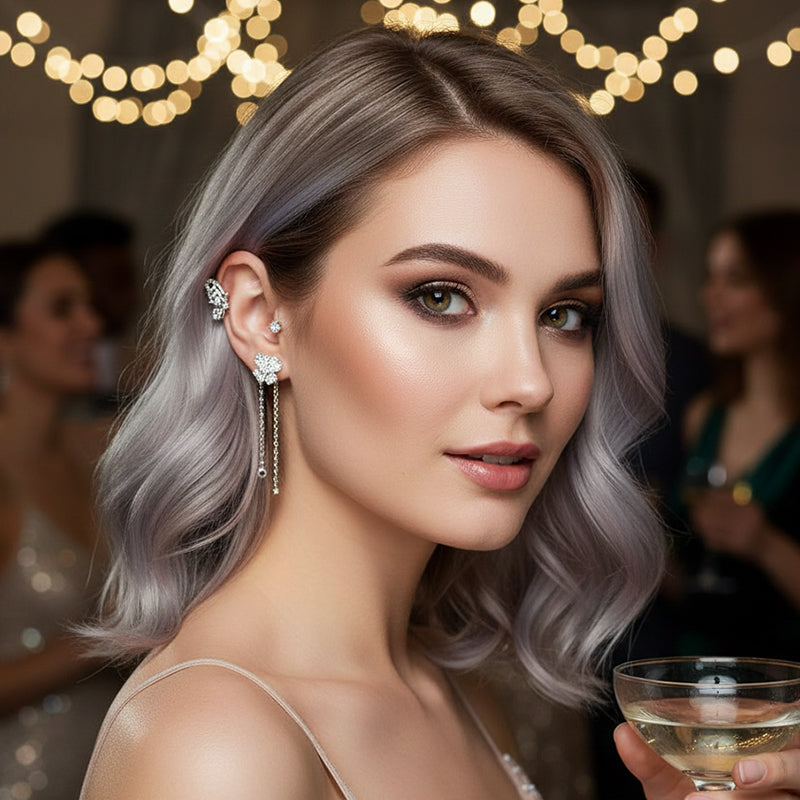 Boucles d'oreilles à clips simples avec papillons, motifs floraux et pompons – Élégantes, confortables et sans perçage