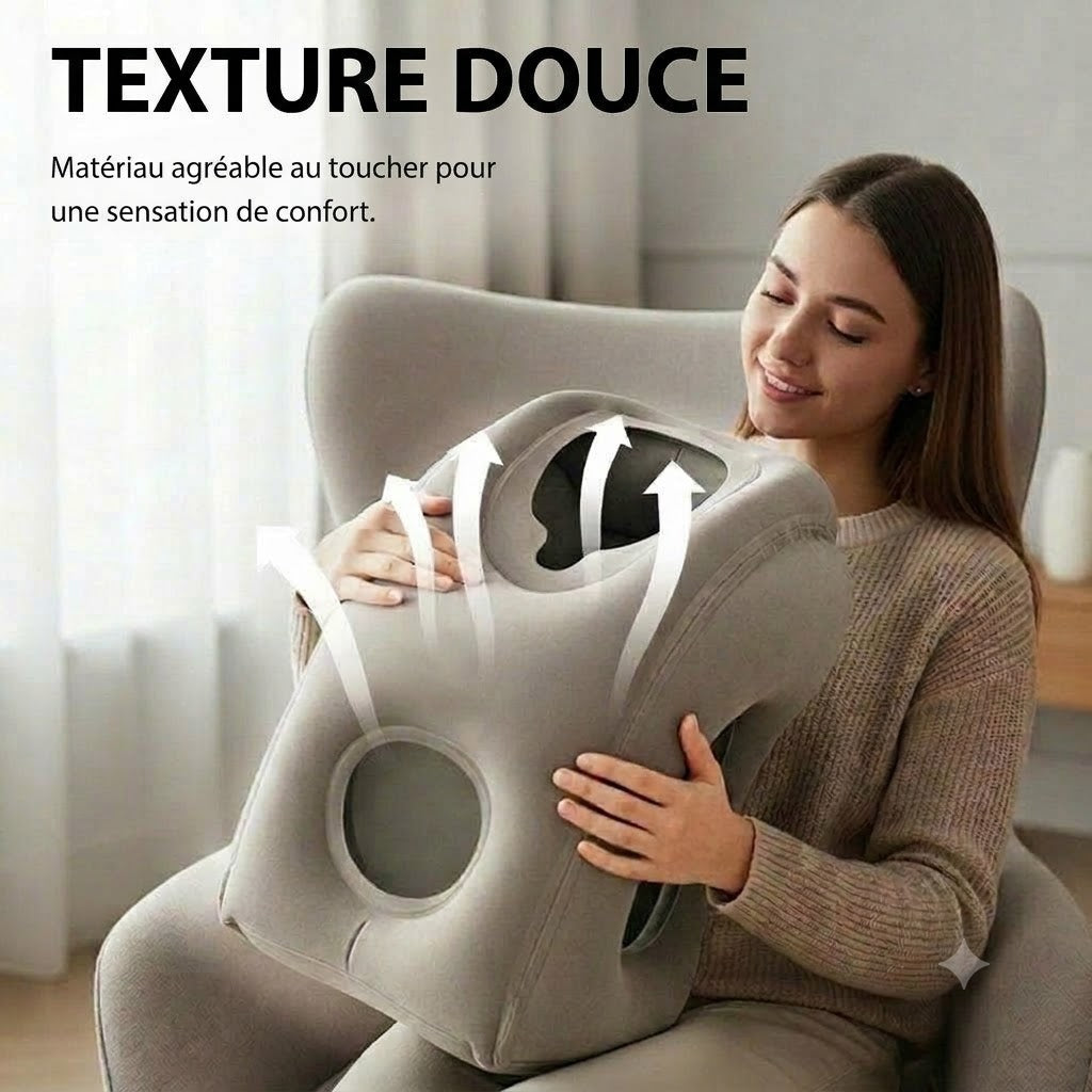 Coussin de voyage ergonomique gonflable – Oreiller de cou compact et portable pour avion, train et voiture