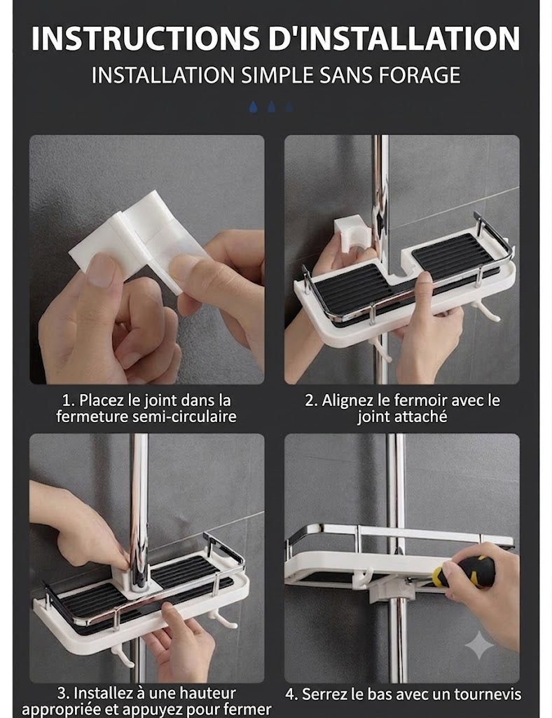 Barre de douche avec tablette pour salle de bain