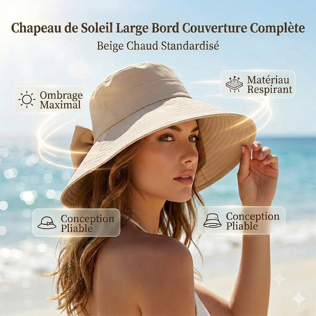 🎀 Chapeau de soleil pliable à large bord avec nœud pour femme