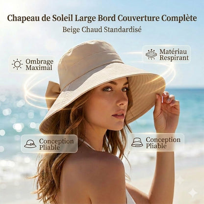 🎀 Chapeau de soleil pliable à large bord avec nœud pour femme