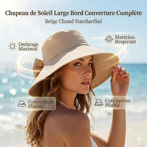 🎀 Chapeau de soleil pliable à large bord avec nœud pour femme