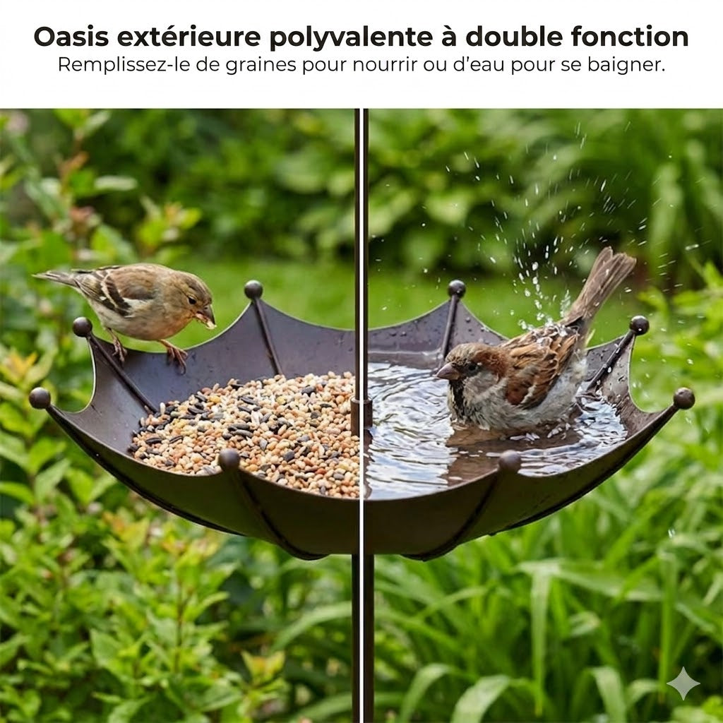 Mangeoire et abreuvoir suspendus pour oiseaux – Silo d'alimentation en forme de parapluie – Station de nourrissage 2 en 1