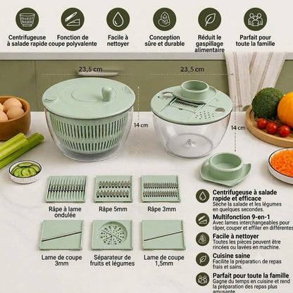 Hachoir à légumes et salade manuel 9-en-1 avec fonction rotative