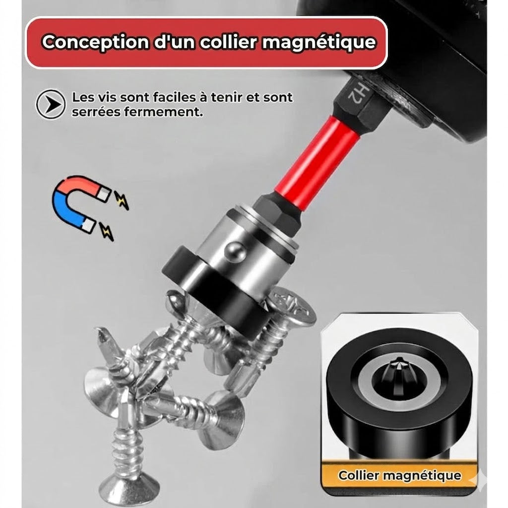 Embouts de vissage magnétiques en acier S2 avec butée de profondeur