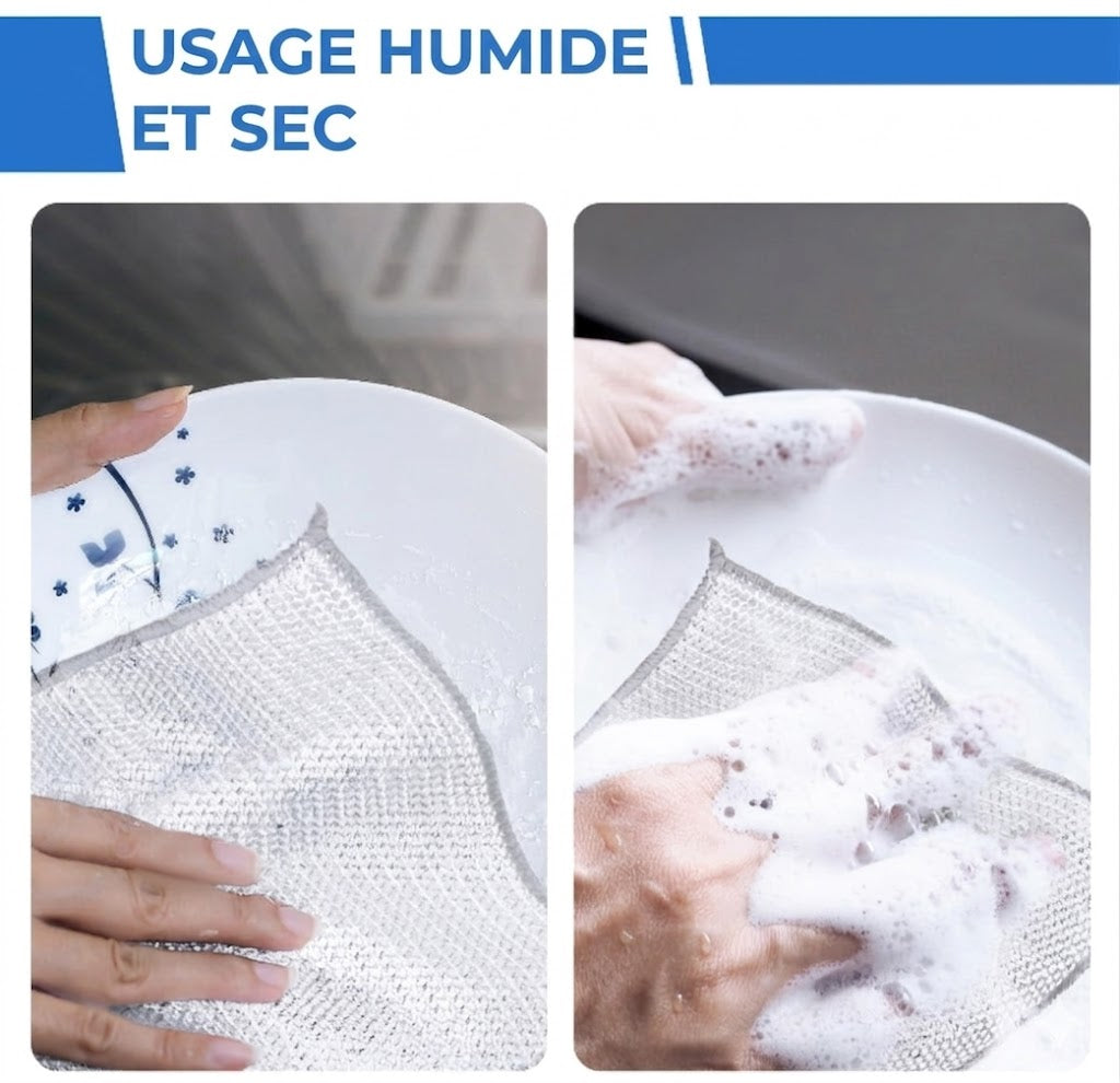Chiffons de nettoyage réutilisables en maille argentée (Lot de 10) - Nettoyage puissant sans rayures - Pour poêles, vitres et plans de travail - Séchage rapide et durable
