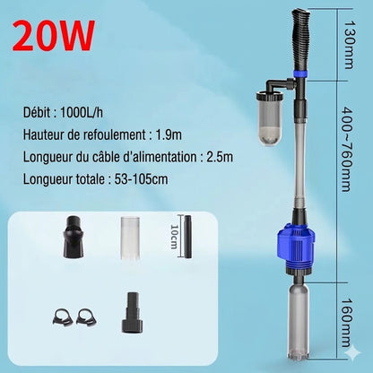 Aspirateur électrique et changeur d'eau pour aquarium - Nettoyeur de fond 3-en-1 - Avec fonction de filtration