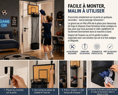 Panier à linge de porte : Panier de basket & Panier à linge 2-en-1🏀