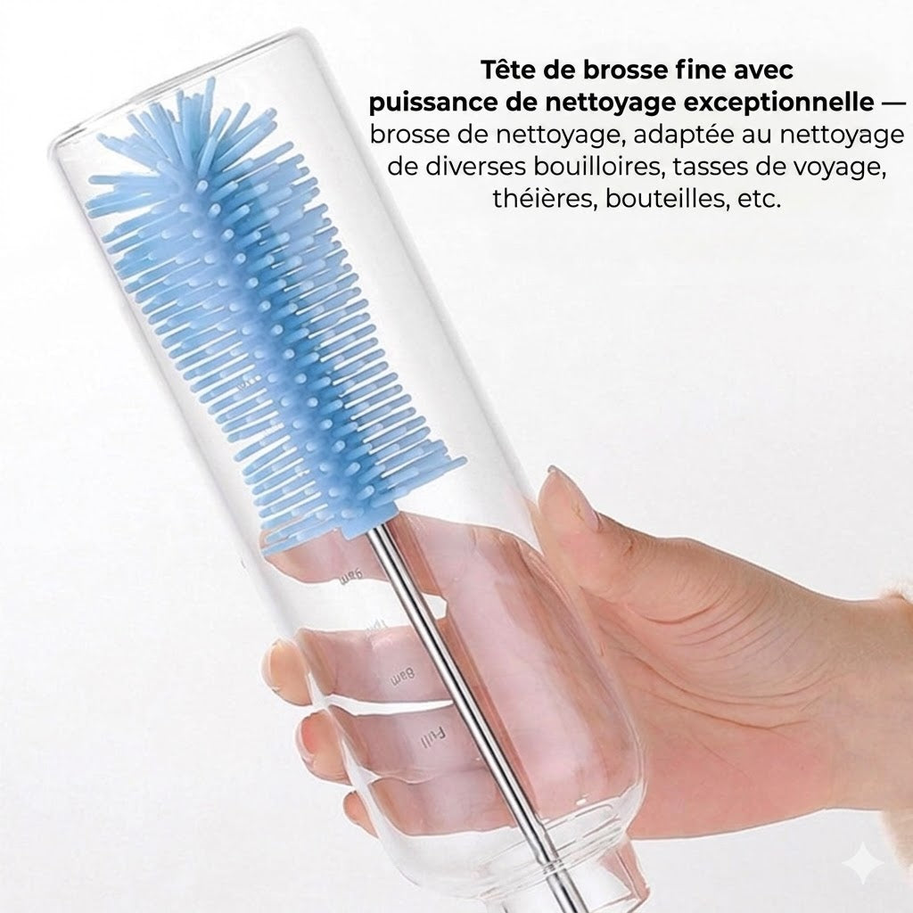 Goupillon en silicone rotatif - Nettoyage à 360 degrés - Pour biberons, verres et gourdes - Hygiénique