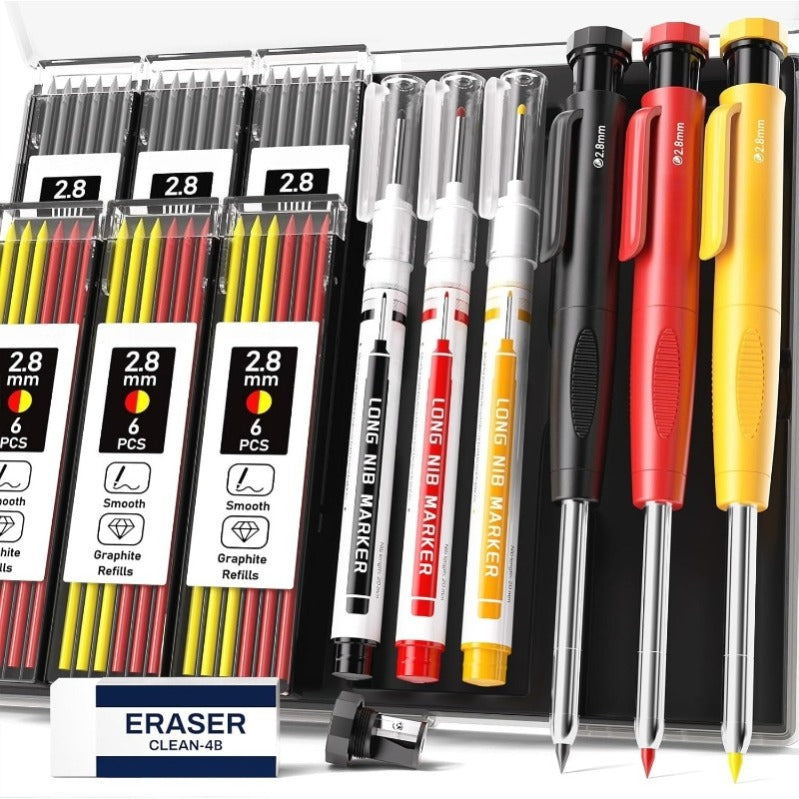 Kit de Marquage Complet pour Artisans – 3 Crayons de Charpentier – Avec Recharges Colorées – Indispensable dans la Boîte à Outils
