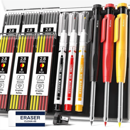 Kit de Marquage Complet pour Artisans – 3 Crayons de Charpentier – Avec Recharges Colorées – Indispensable dans la Boîte à Outils