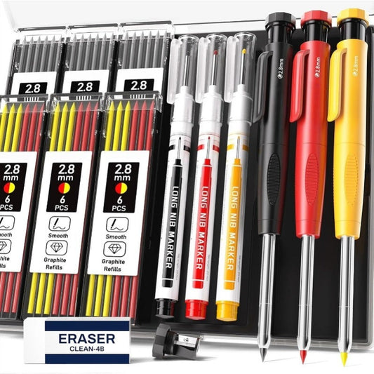 Kit de Marquage Complet pour Artisans – 3 Crayons de Charpentier – Avec Recharges Colorées – Indispensable dans la Boîte à Outils