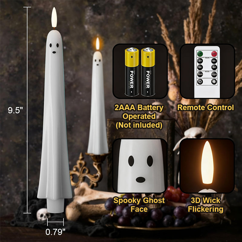 🎃👻 Bougies LED fantômes télécommandées avec mèche à flamme vacillante 3D 🕯️💡 1 lot (2 pièces)