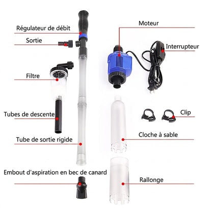 Aspirateur électrique et changeur d'eau pour aquarium - Nettoyeur de fond 3-en-1 - Avec fonction de filtration