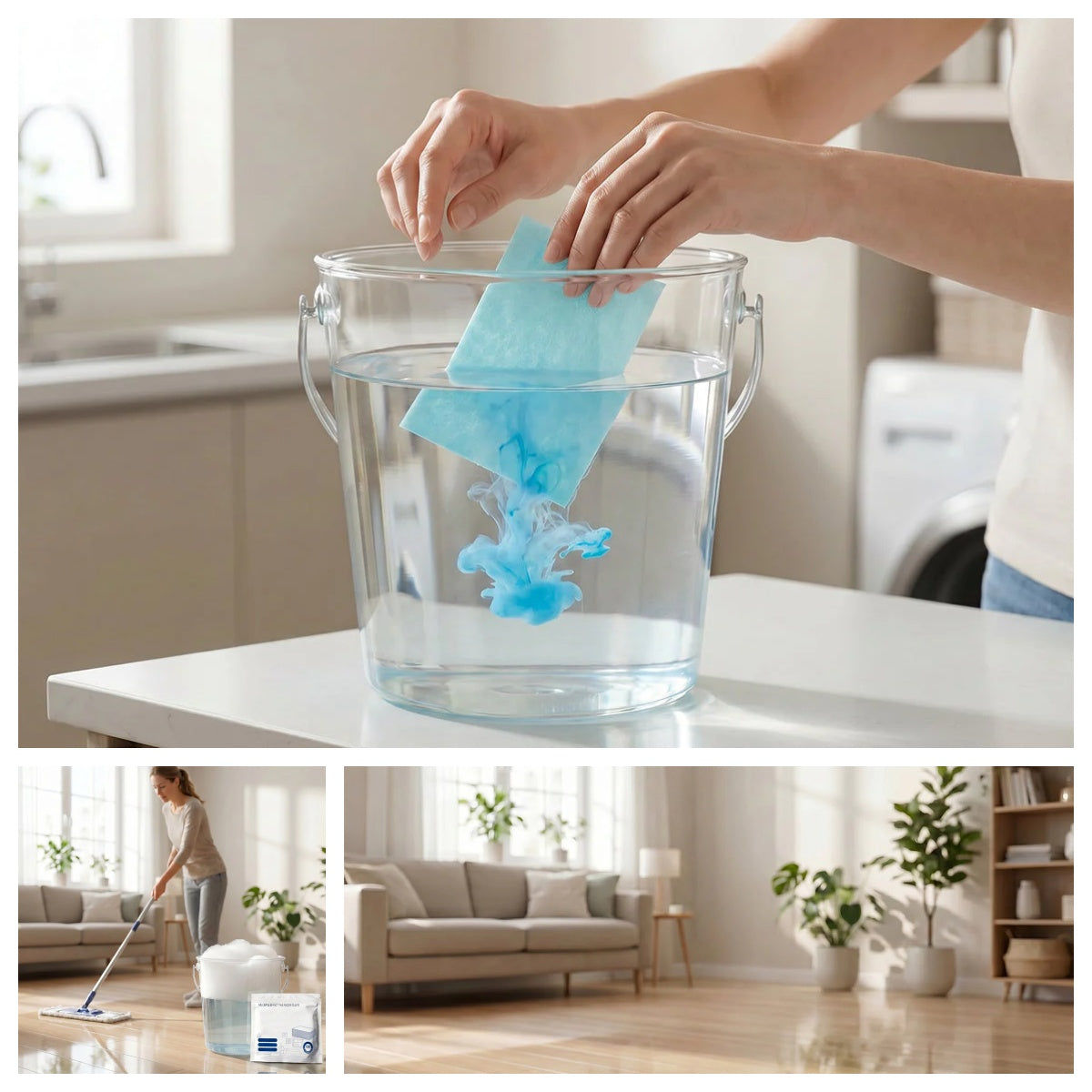 Feuilles de nettoyage solubles dans l'eau pour sols