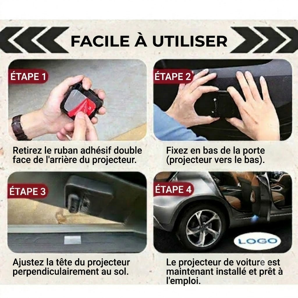 Kit de projecteurs LED avec logo pour portières de voiture | 1 lot (2 pièces)