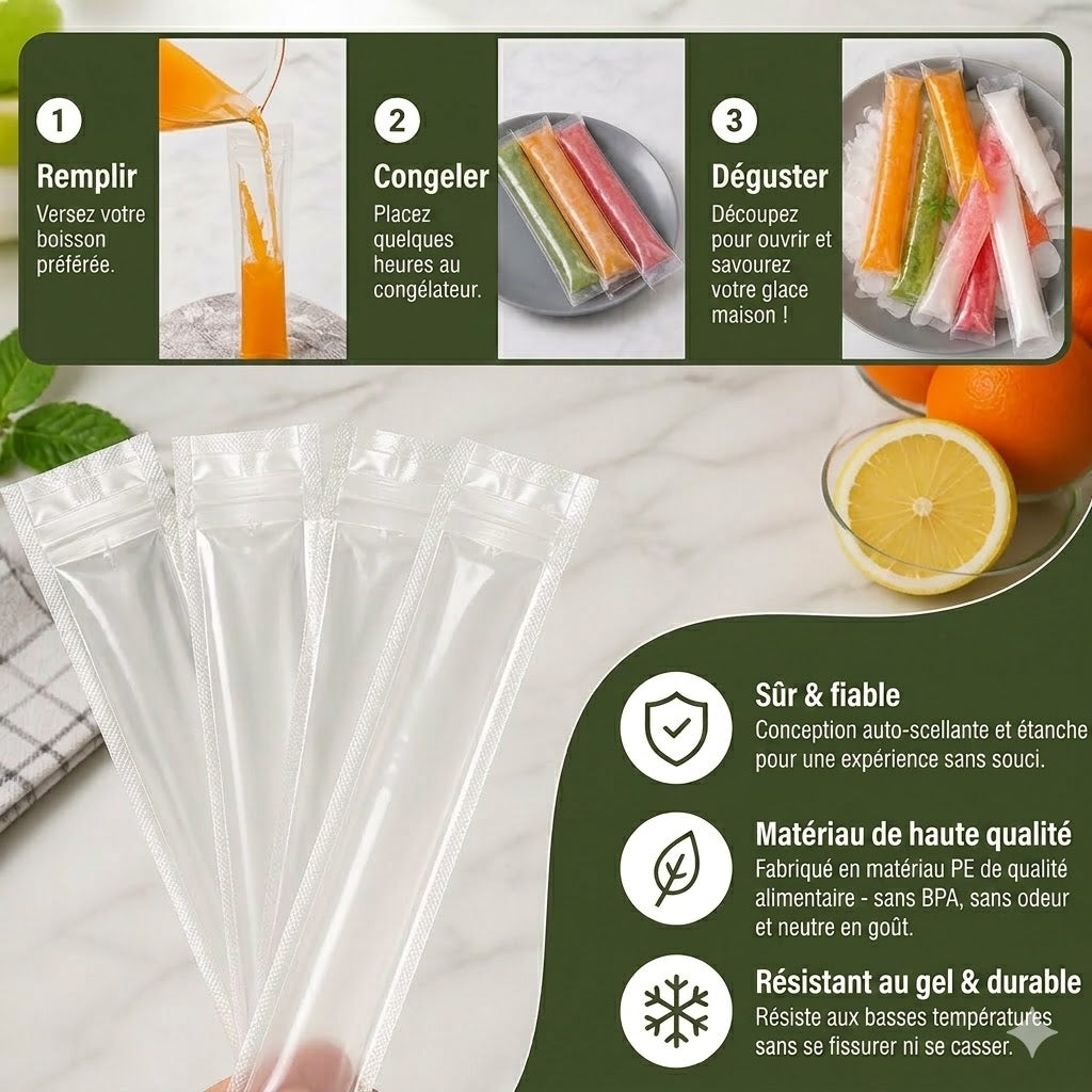 Sachets à glace à l'eau DIY (100 pièces) – Moules à glaces jetables