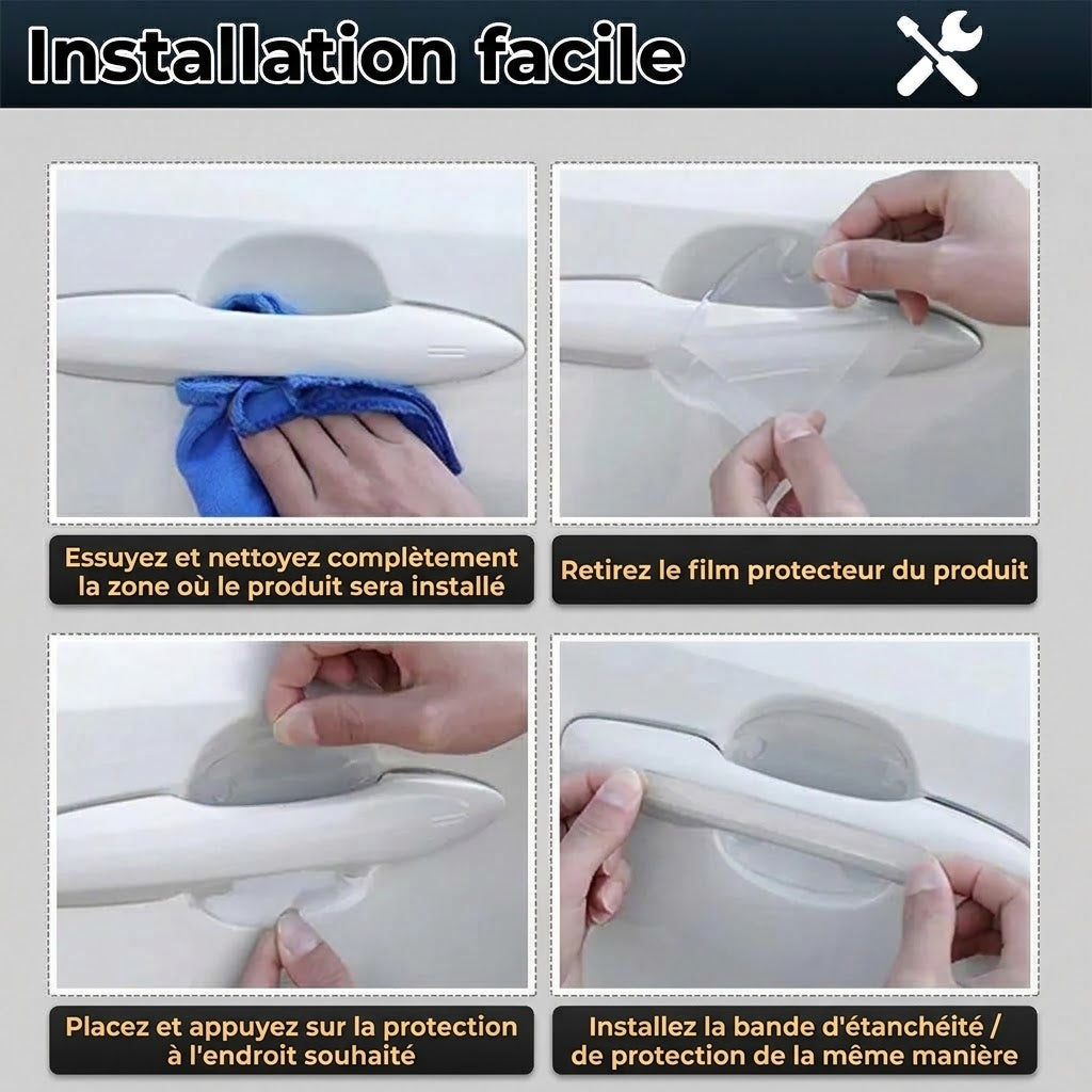 Film de protection anti-rayures pour poignée de porte de voiture – Lot de 8 protections adhésives pour poignées de porte