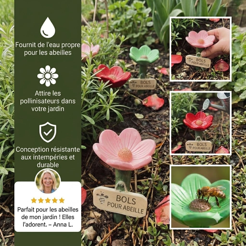 Abreuvoir à abeilles en forme de fleur – Distributeur d'eau coloré pour le jardin
