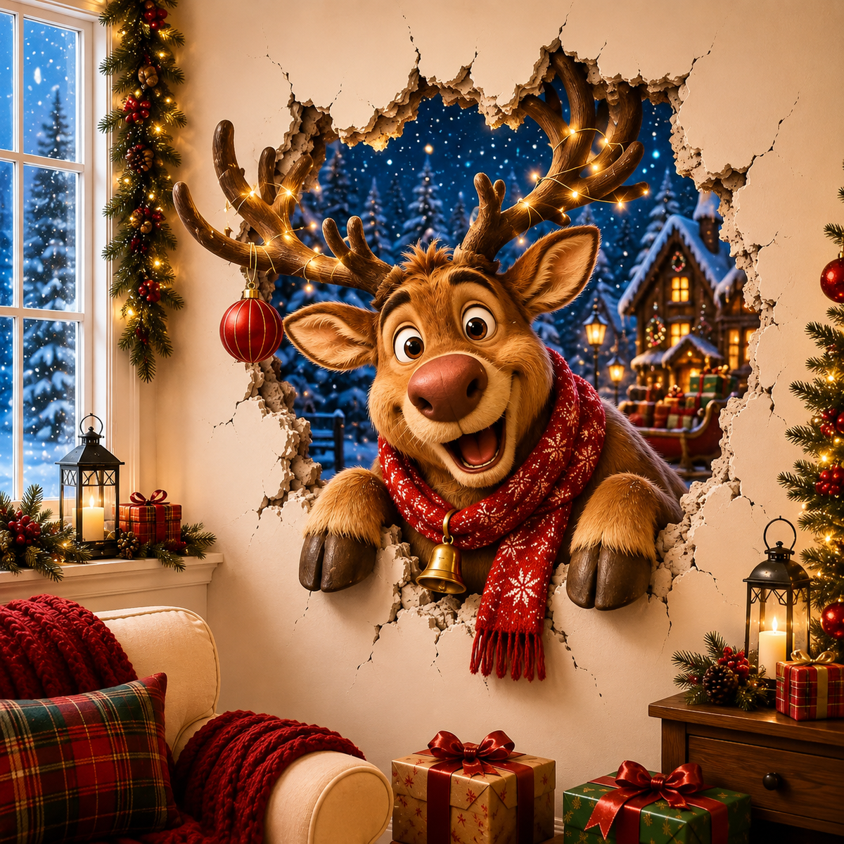 Stickers de Noël effet "Passe-muraille" – Autocollants 3D créatifs pour fenêtres et murs