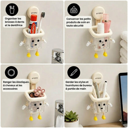 Porte-brosse à dents mural mignon avec ventouse – Parfait pour la salle de bain