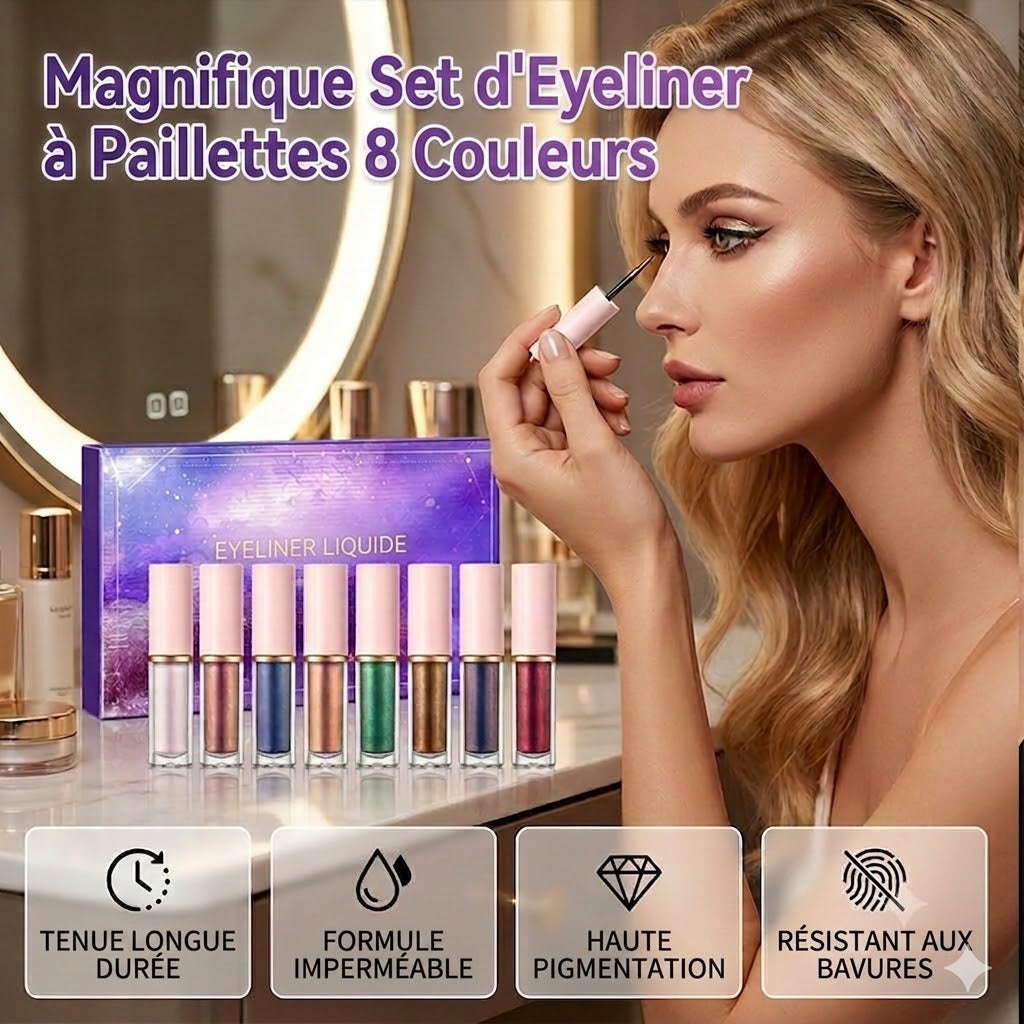✨ Kit de 8 eye-liners liquides pailletés