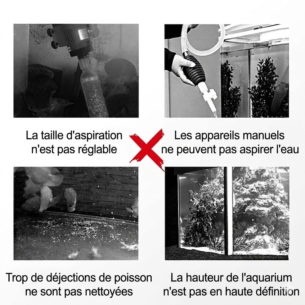 Aspirateur électrique et changeur d'eau pour aquarium - Nettoyeur de fond 3-en-1 - Avec fonction de filtration