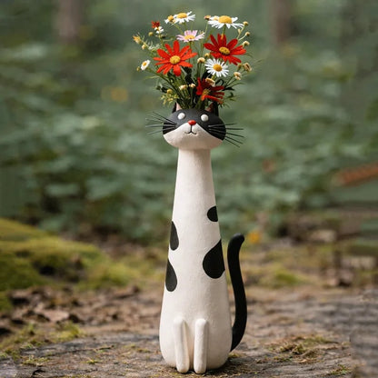 😻 Vase chat en céramique fait à la main - Design unique et original - Vase à fleurs décoratif pour les amoureux des chats