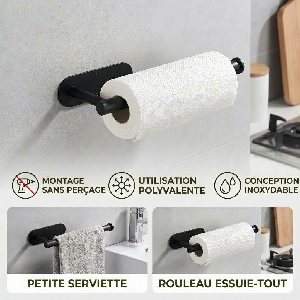 Porte-essuie-tout moderne en acier inoxydable – Installation sans perçage & Utilisation polyvalente