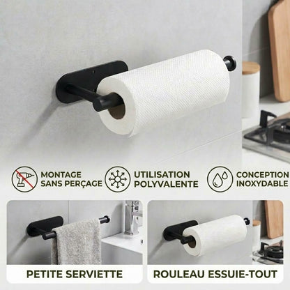 Porte-essuie-tout moderne en acier inoxydable – Installation sans perçage & Utilisation polyvalente