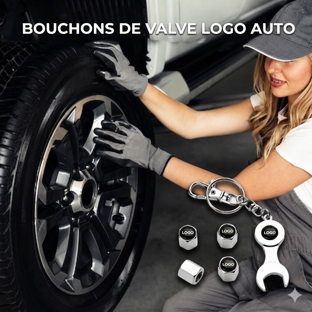 Bouchons de valve de luxe avec logo de voiture - Lot de 4