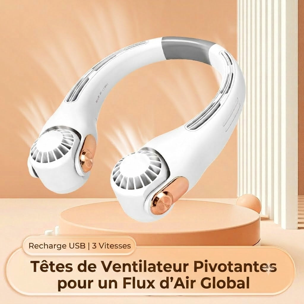 Climatiseur & Ventilateur de cou – Rafraîchissement personnel silencieux pour l'été