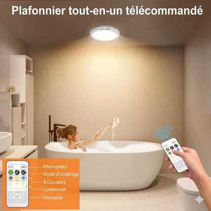 Plafonnier rechargeable avec détecteur de mouvement - Sans fil - Télécommande incluse