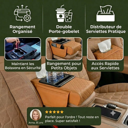 Sac de rangement multifonction pour accoudoir de voiture – Avec porte-gobelet et compartiment intégré