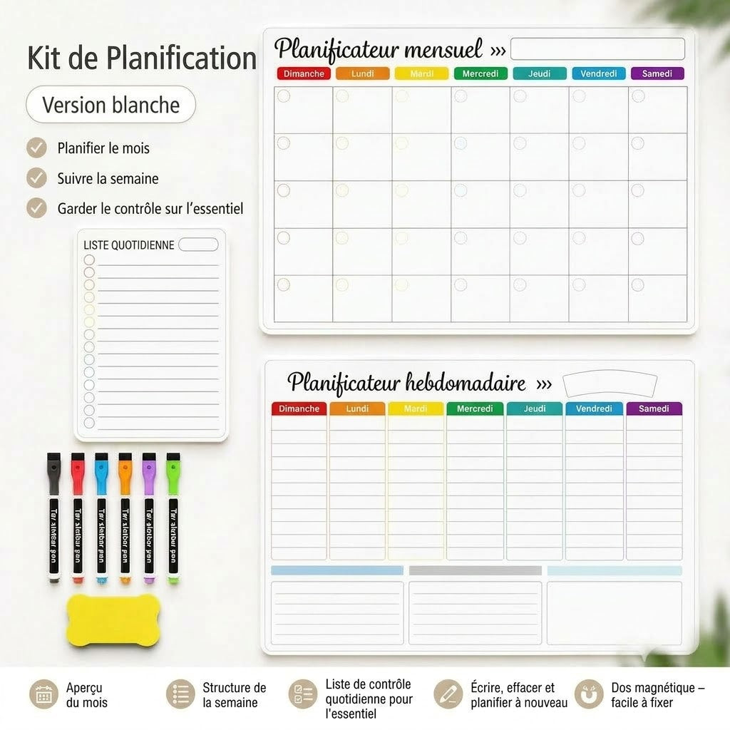 Planning familial magnétique – Agenda mensuel, hebdomadaire et quotidien