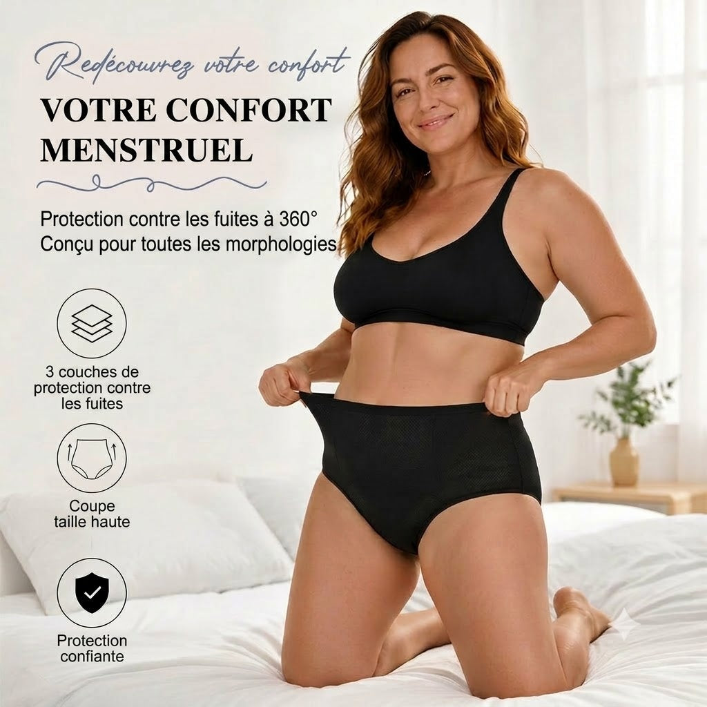 Culotte de règles étanche à taille haute avec protection avant et arrière – Protection efficace contre les fuites latérales